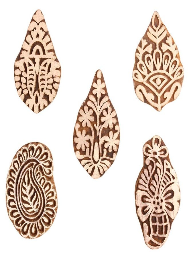 Indian-Shelf Handmade Vocalforlocal Set of 5 New Mix Wooden Printing Block (3.81 cm, Brown) - Image 1